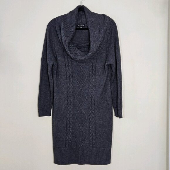 Jessica Sweater Dress Women XL Gray LS Cable Knit Turtleneck Western Cottagecore - Picture 15 of 16